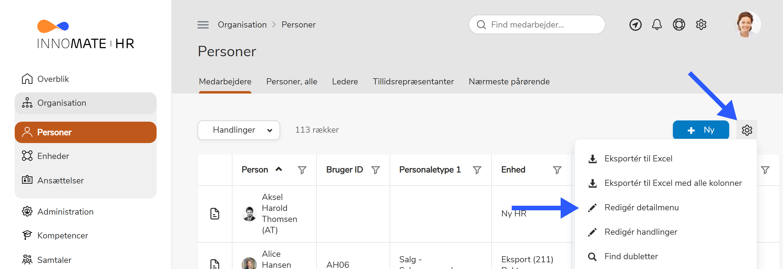 Åbn indstillinger på en detailmenu og vælg Redigér detailmenu