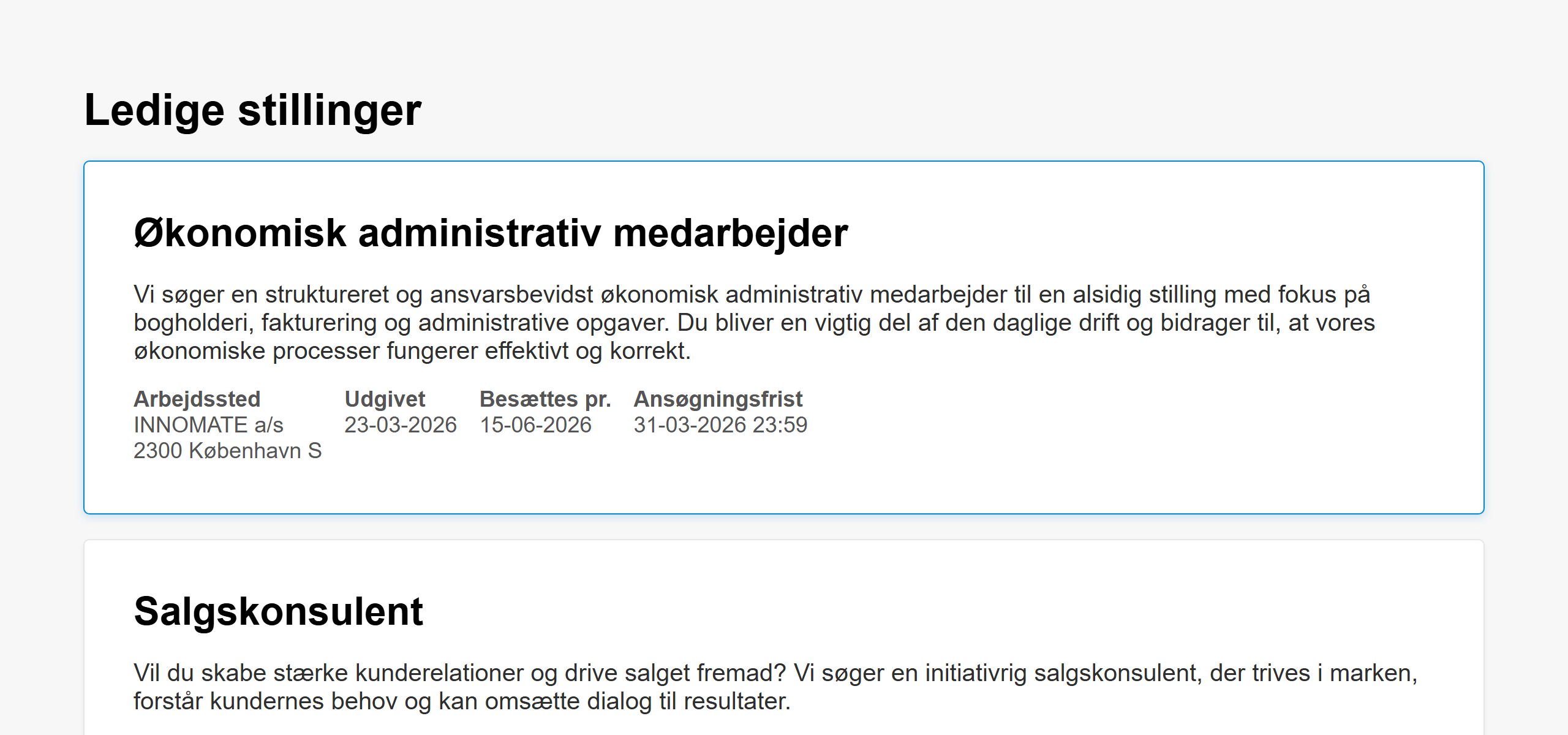 Eksempel på jobliste med udvalgte felter